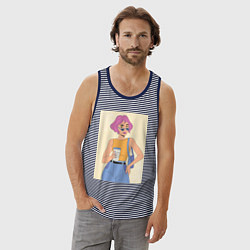 Майка мужская хлопок Капучино вайб, цвет: синяя тельняшка — фото 2