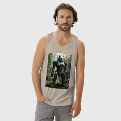 Майка мужская хлопок Кибер-пантера вышла на охоту, цвет: миндальный — фото 2