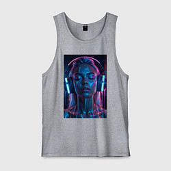 Мужская майка Девушка с наушниками в неоне