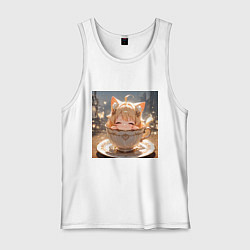 Майка мужская хлопок Кошечка с короной в чашке, цвет: белый