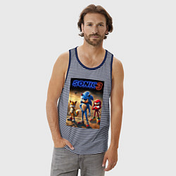 Майка мужская хлопок Sonic and his team - movie, цвет: синяя тельняшка — фото 2