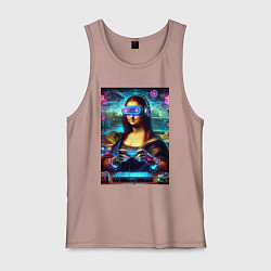 Мужская майка Mona Lisa is an avid gamer - cyberpunk
