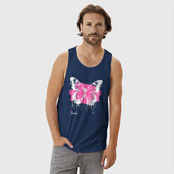 Майка мужская хлопок Emo butterfly with splashes of paint, цвет: тёмно-синий — фото 2