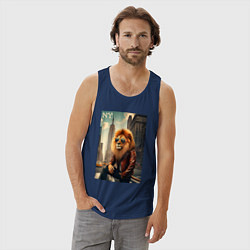 Майка мужская хлопок Cool Lion New Yorker - ai art, цвет: тёмно-синий — фото 2