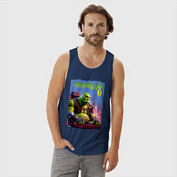 Майка мужская хлопок Кибер Шрек в татухах - прикол, цвет: тёмно-синий — фото 2