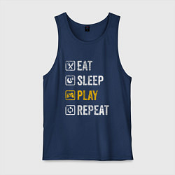 Майка мужская хлопок Eat - sleep - play - repeat, цвет: тёмно-синий