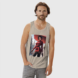 Майка мужская хлопок Ада Вонг из Resident Evil под зонтом, цвет: миндальный — фото 2