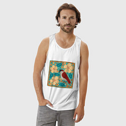 Майка мужская хлопок Воробей на ветке яблони, цвет: белый — фото 2