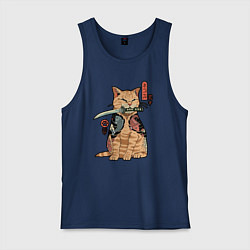 Майка мужская хлопок Кот самурай Якудза, цвет: тёмно-синий