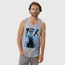 Майка мужская хлопок Лиса наемник в стиле Cyberpunk, цвет: меланж — фото 2