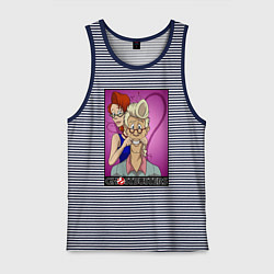 Майка мужская хлопок Ghostbusters - Egon and Janine, цвет: синяя тельняшка