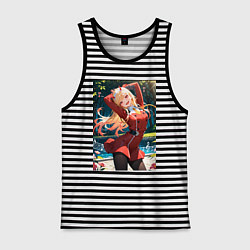 Майка мужская хлопок Марин Китагава косплей 002 Darling in the Franxx, цвет: черная тельняшка