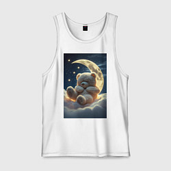 Майка мужская хлопок Плюшевый мишка сидит на Луне, цвет: белый