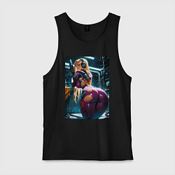 Майка мужская хлопок Девушка с оружием в киберпанк стиле, цвет: черный