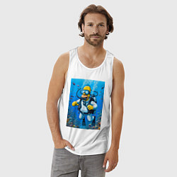 Майка мужская хлопок Homer diving - ai art fantasy, цвет: белый — фото 2