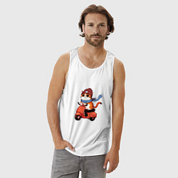 Майка мужская хлопок Кот в шапке на скутере, цвет: белый — фото 2