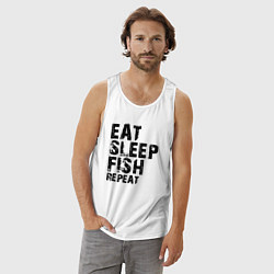 Майка мужская хлопок Eat sleep fish, цвет: белый — фото 2