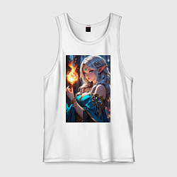 Майка мужская хлопок Прекрасная эльфийка-маг с шаром огня, цвет: белый