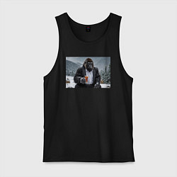 Майка мужская хлопок Горилла в костюме: зимний релакс, цвет: черный