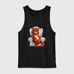 Мужская майка Красный кот сидит в кресле