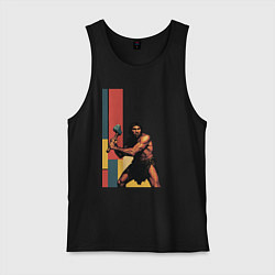 Майка мужская хлопок Поп-арт неандерталец, цвет: черный