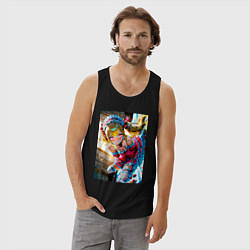 Майка мужская хлопок Девушка окруженная клубникой, цвет: черный — фото 2