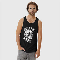 Майка мужская хлопок Авиатор в ретро шлеме, цвет: черный — фото 2