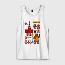 Майка мужская хлопок I love Russia, стереотипные символы, цвет: белый