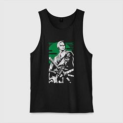 Майка мужская хлопок Ророноа Зоро три катаны, цвет: черный