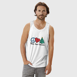 Майка мужская хлопок Мир, любовь, Рождество, цвет: белый — фото 2