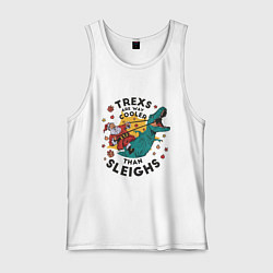 Майка мужская хлопок Санта на динозавре, цвет: белый