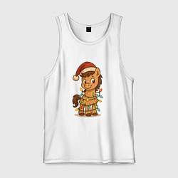 Майка мужская хлопок Лошадка в гирлянде, цвет: белый