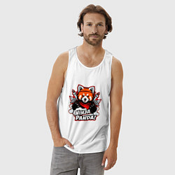 Майка мужская хлопок Ниндзя-панда в бою, цвет: белый — фото 2