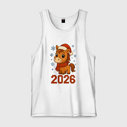 Майка мужская хлопок Лошадка со снежинками, цвет: белый