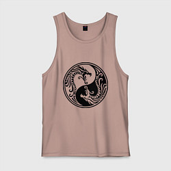 Майка мужская хлопок Два дракона Инь Янь, цвет: пыльно-розовый