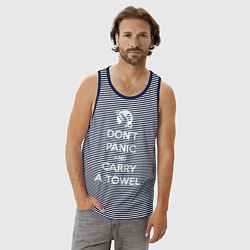 Майка мужская хлопок Dont panic & Carry a Towel, цвет: синяя тельняшка — фото 2