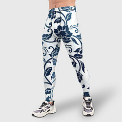 Тайтсы мужские Гжелевые цветы, цвет: 3D-принт — фото 2