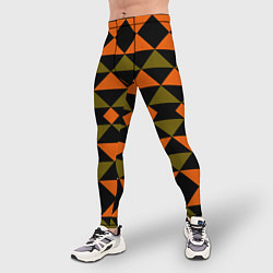 Тайтсы мужские Геометрический узор черно-оранжевые фигуры, цвет: 3D-принт — фото 2