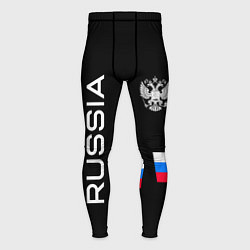 Тайтсы мужские Россия и три линии на черном фоне, цвет: 3D-принт