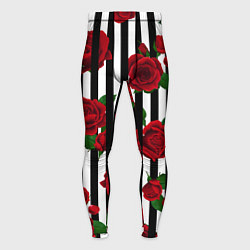 Тайтсы мужские Полосы и красные розы, цвет: 3D-принт