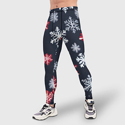 Тайтсы мужские Снежинки белые и красные, цвет: 3D-принт — фото 2