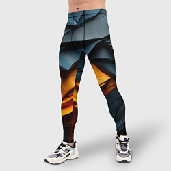 Тайтсы мужские Темная текстура с желтой вставкой, цвет: 3D-принт — фото 2