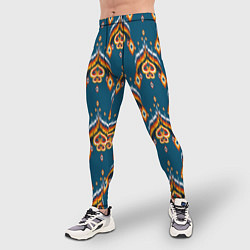 Тайтсы мужские Узбекская имитация ткани икат - синий орнамент, цвет: 3D-принт — фото 2
