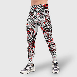 Тайтсы мужские Чёрно красные трайбл узоры, цвет: 3D-принт — фото 2