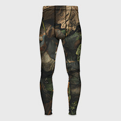 Тайтсы мужские Реалистичный охотничий камуфляж из ткани и листьев, цвет: 3D-принт