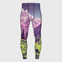 Тайтсы мужские Геометрический зеленый пейзаж и фиолетовые горы, цвет: 3D-принт