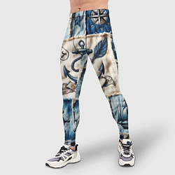 Тайтсы мужские Пэчворк с якорем - джинсовка моряка, цвет: 3D-принт — фото 2