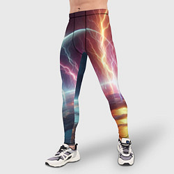 Тайтсы мужские Неоновый космос - разряд молний, цвет: 3D-принт — фото 2