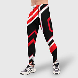 Тайтсы мужские Бело-красные линии на чёрном фоне, цвет: 3D-принт — фото 2