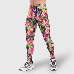Тайтсы мужские Птицы и цветы, цвет: 3D-принт — фото 2